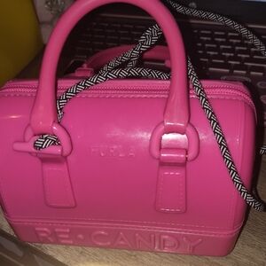 Furla Pink  mini Satchel with Structured Shape and Detachable Strap